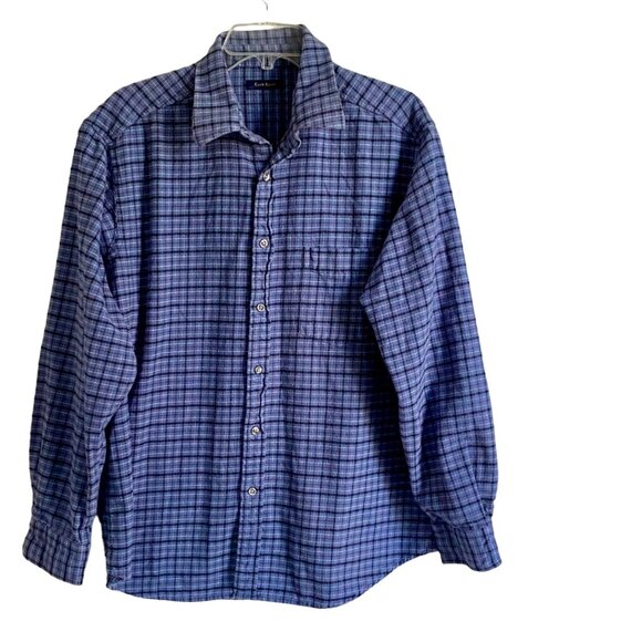 Club Room Blue Plaid Flannel Button Down Shirt Men's Large - Picture 1 of 8